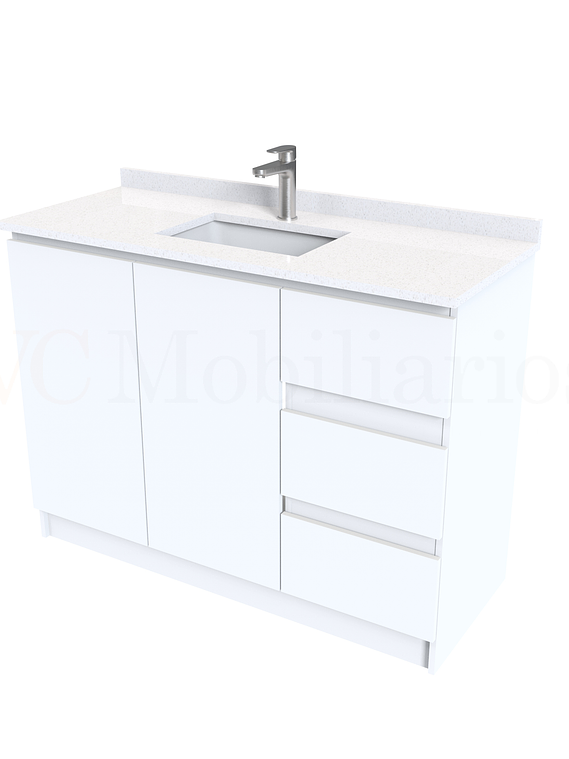 Mueble vanitorio al piso de 130 cm con cubierta de cuarzo M2-1338 / Blanco 1