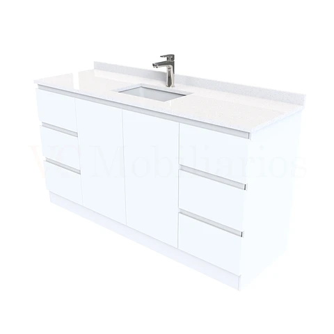 Mueble vanitorio al piso de 150 cm con cubierta de cuarzo M2-1538 / Blanco