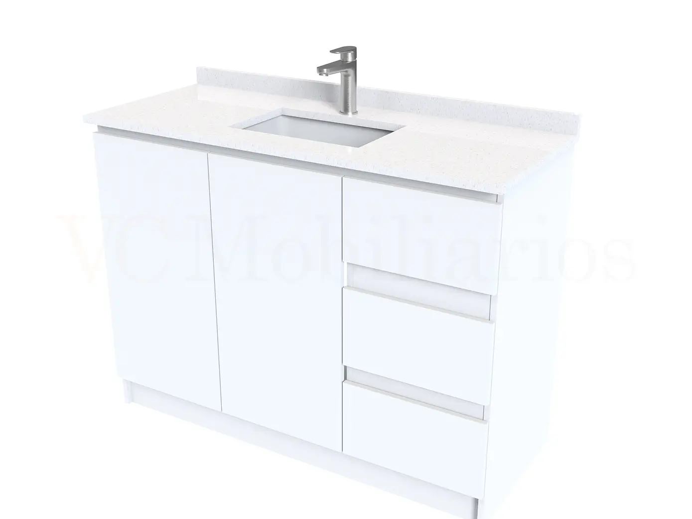 Mueble vanitorio al piso de 120 cm con cubierta de cuarzo M2-1238 / Blanco 1