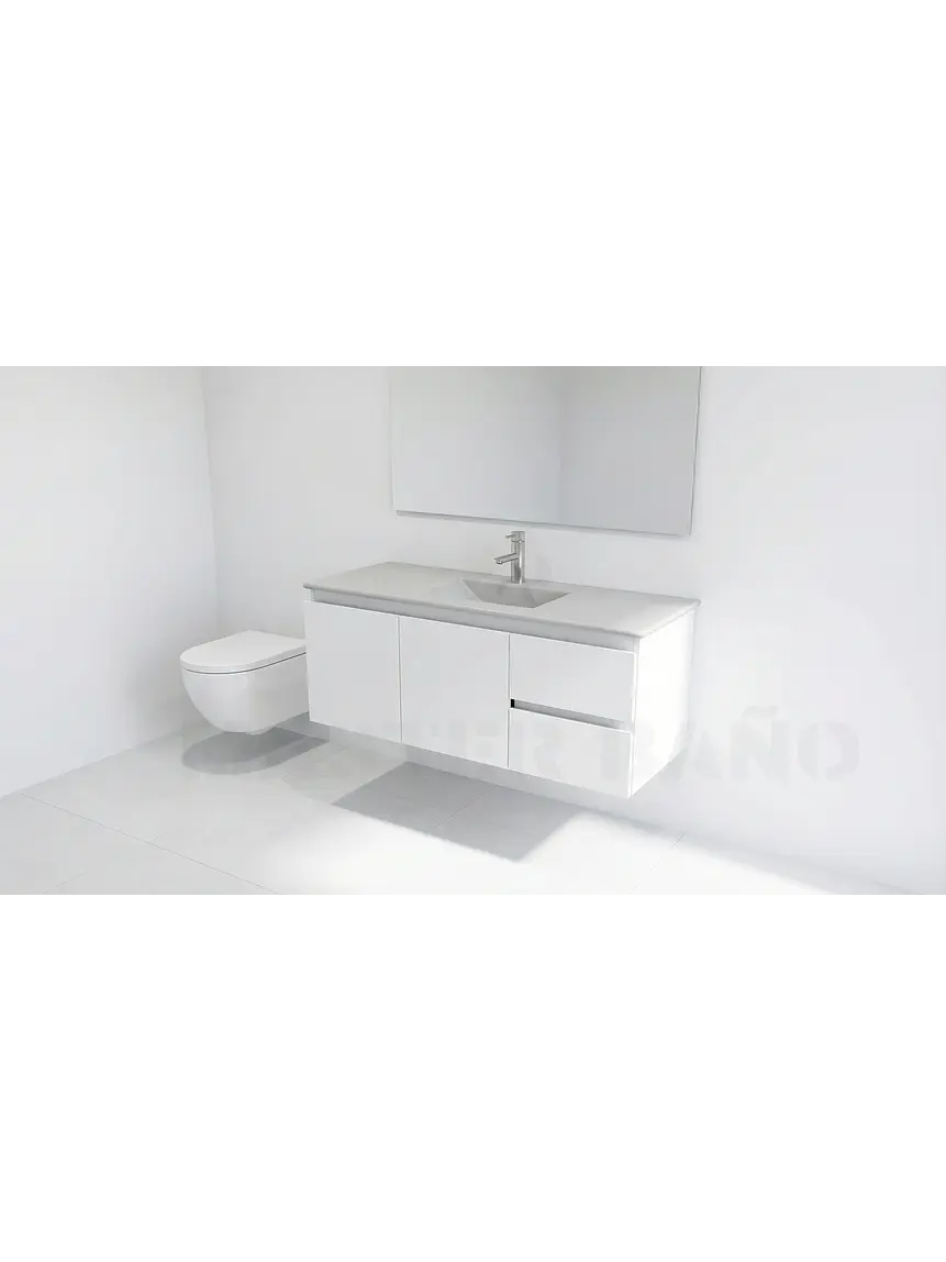 Mueble vanitorio aereo con cubierta de loza de 100 cm / M2-1001-A / Blanco 1