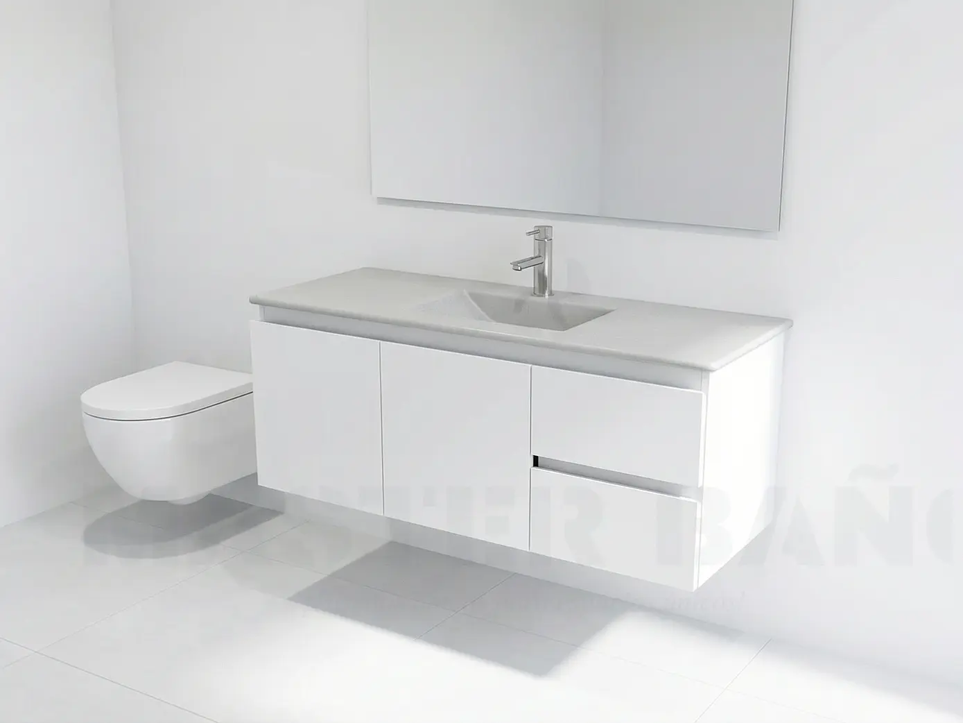 Mueble vanitorio aereo con cubierta de loza de 100 cm / M2-1001-A / Blanco 1