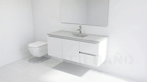 Mueble vanitorio aereo con cubierta de loza de 100 cm / M2-1001-A / Blanco