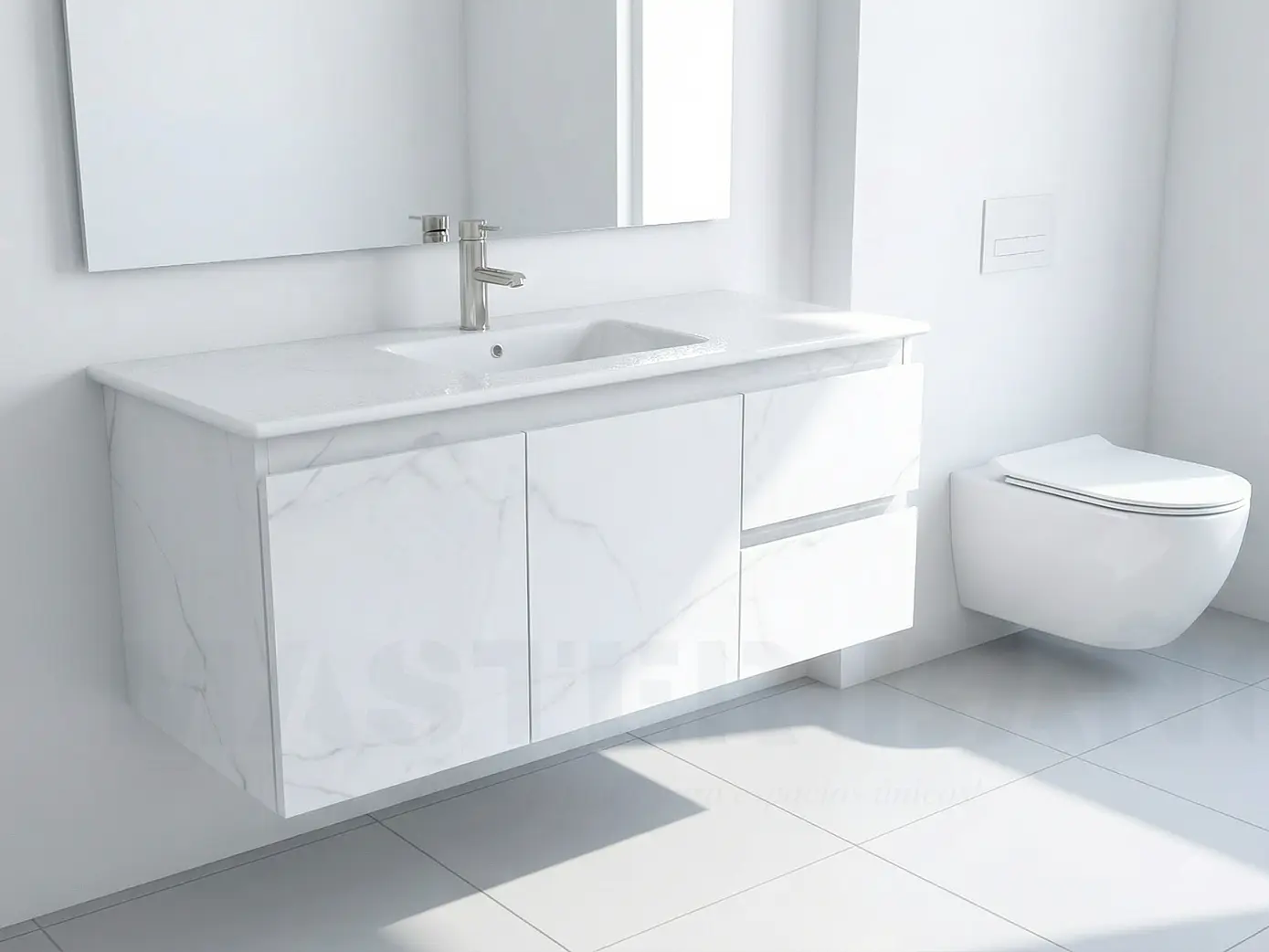 Mueble vanitorio aereo con cubierta de loza de 100 cm / M2-1001-A / Marmara 1