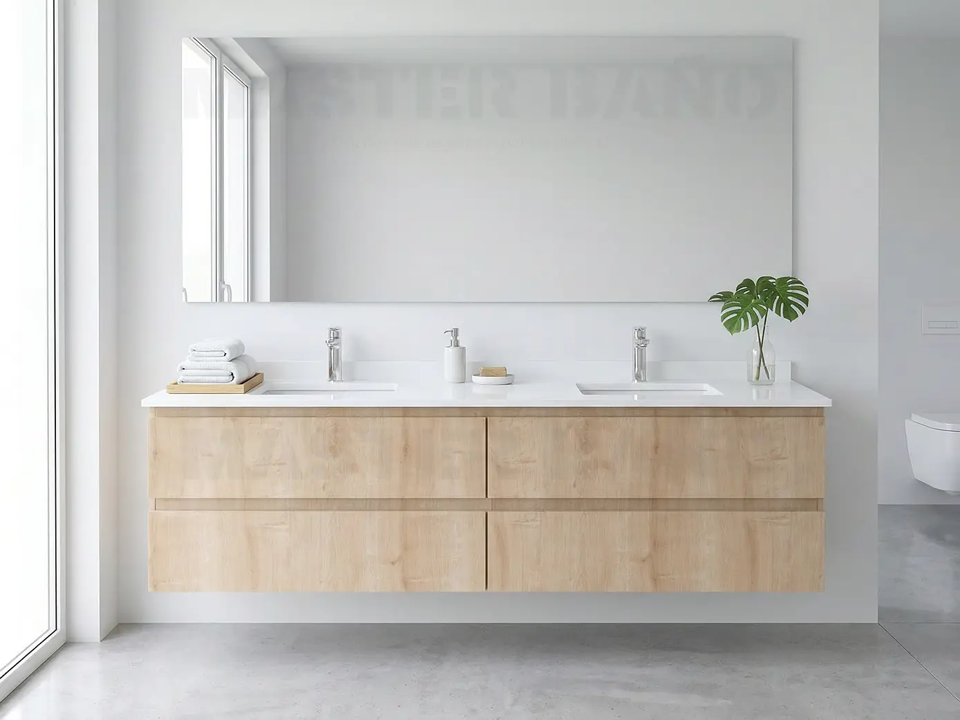 Mueble vanitorio Doble Aéreo  de 150 cm con cubierta de cuarzo /  M4-1538 -DA /  Rustico 1