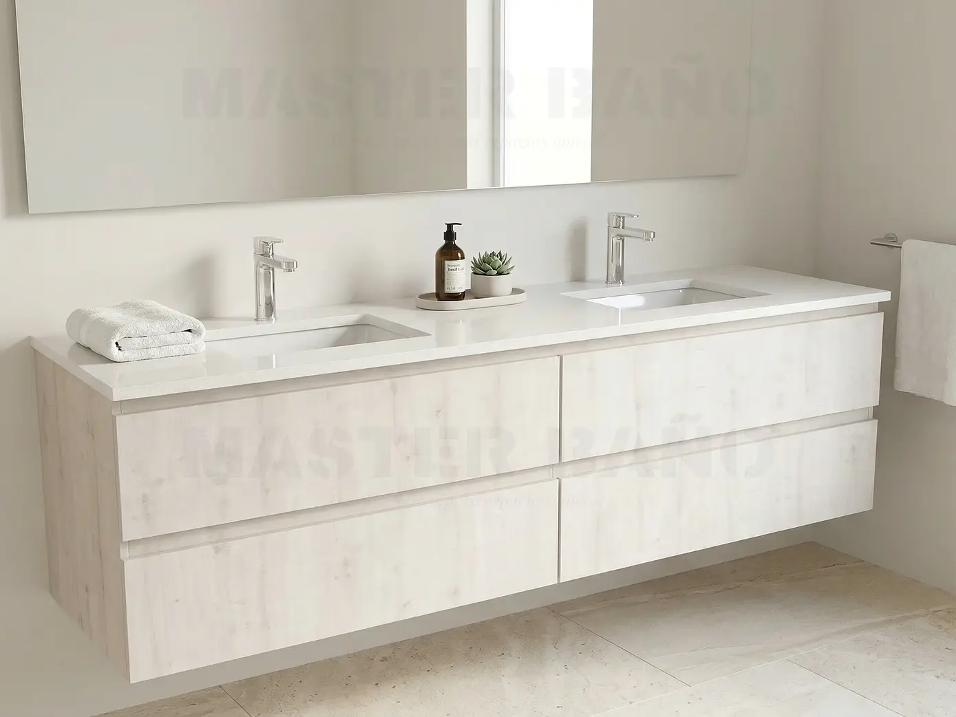 Mueble vanitorio Doble Aéreo  de 150 cm con cubierta de cuarzo /  M4-1533 -DA /  Alaska 1