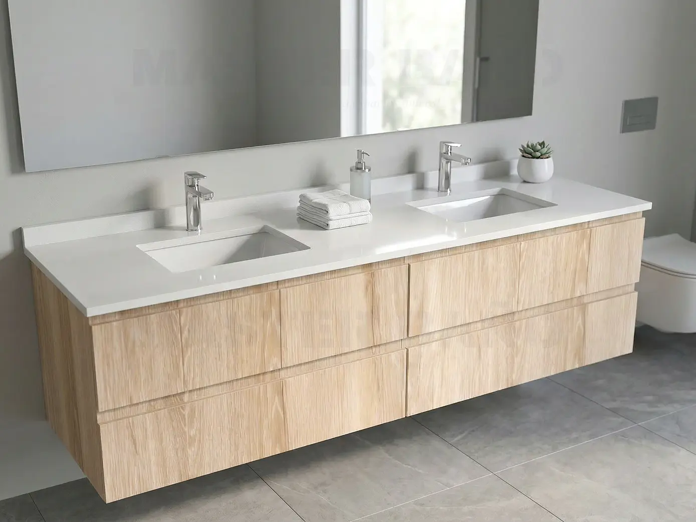 Mueble vanitorio Doble Aéreo  de 150 cm con cubierta de cuarzo /  M4-1533 -DA /  Cava 1