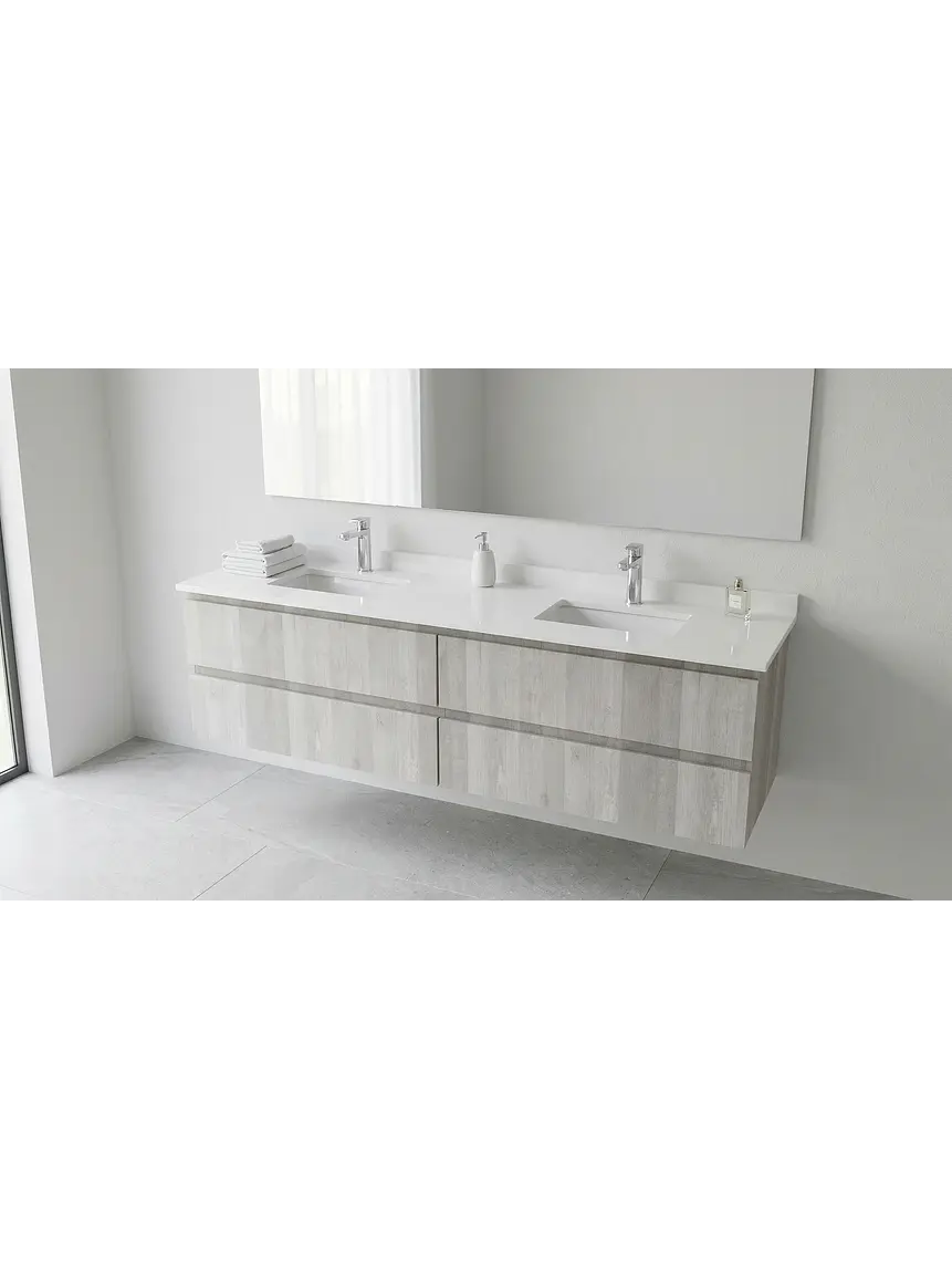 Mueble vanitorio Doble Aéreo  de 150 cm con cubierta de cuarzo /  M4-1533 -DA /  Legno 1