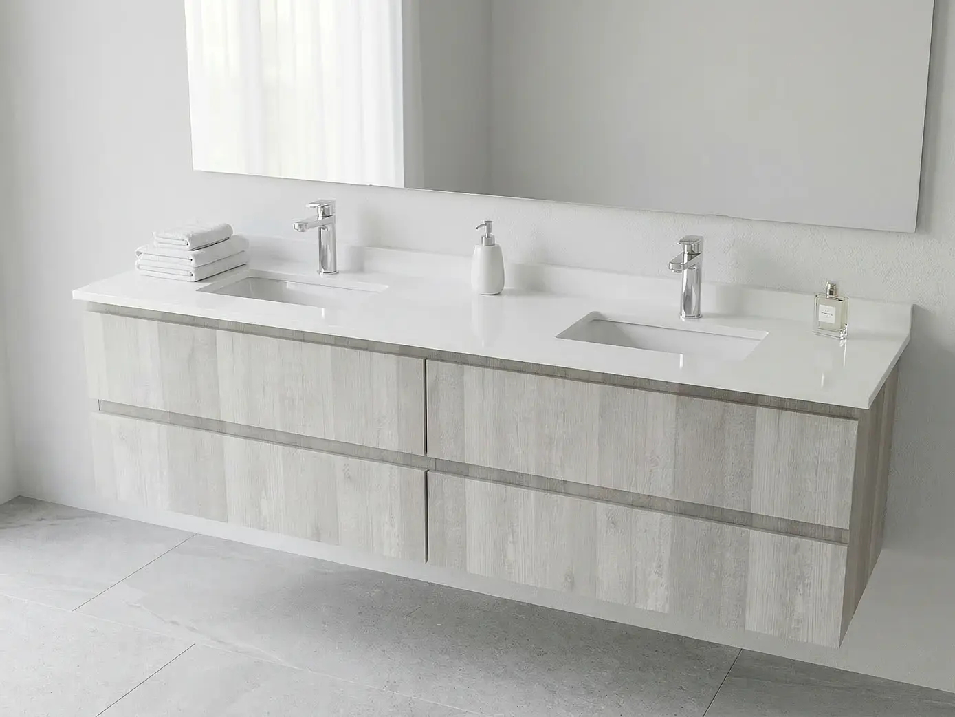 Mueble vanitorio Doble Aéreo  de 150 cm con cubierta de cuarzo /  M4-1533 -DA /  Legno 1