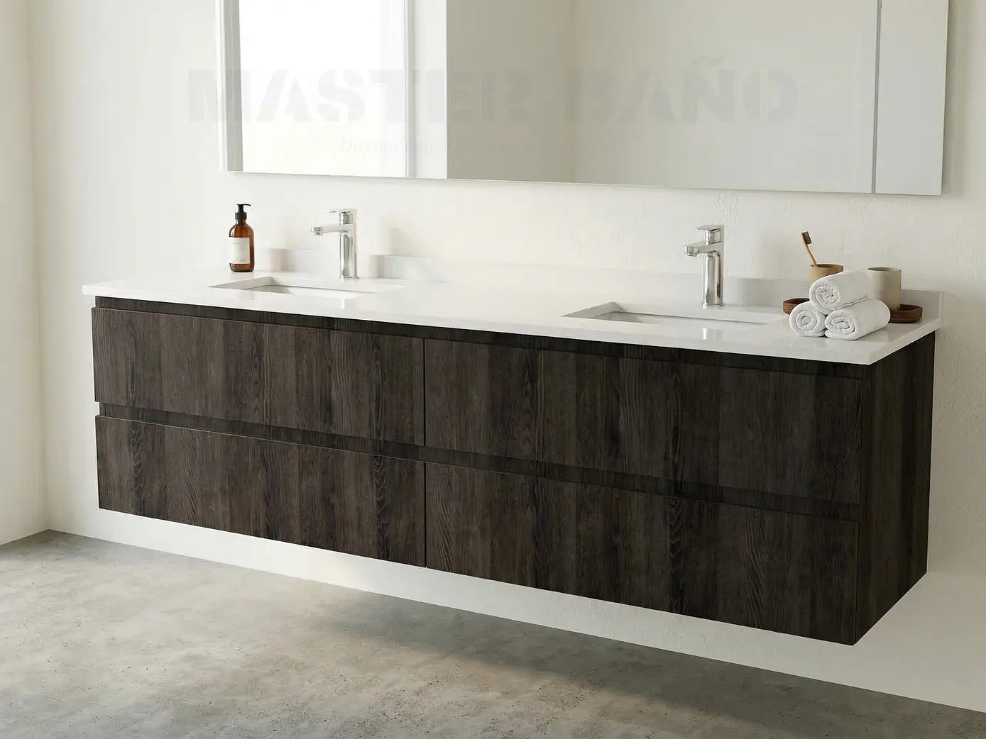 Mueble vanitorio Doble Aéreo  de 150 cm con cubierta de cuarzo /  M4-1533 -DA /  Espresso 1