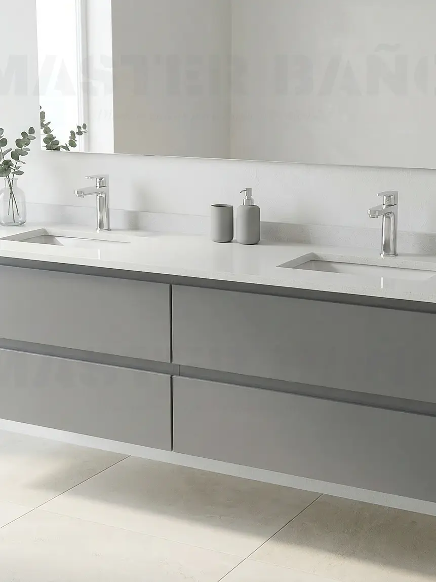 Mueble vanitorio Doble Aéreo  de 150 cm con cubierta de cuarzo /  M4-1533 -DA /  Carbon 1