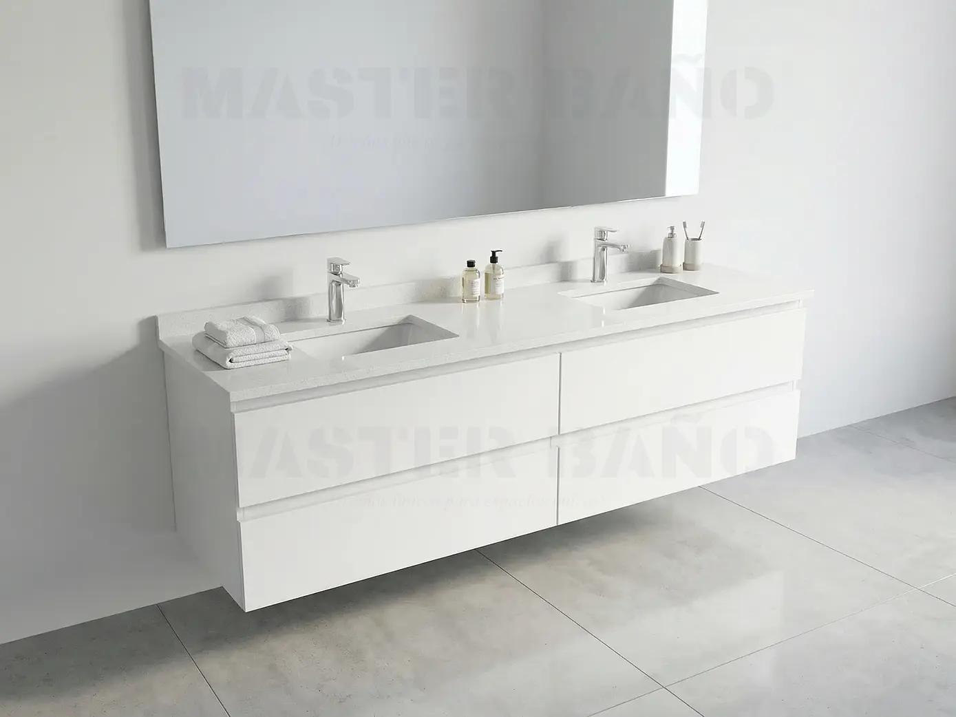 Mueble vanitorio Doble Aéreo  de 150 cm con cubierta de cuarzo /  M4-1533 -DA /  Blanco 1
