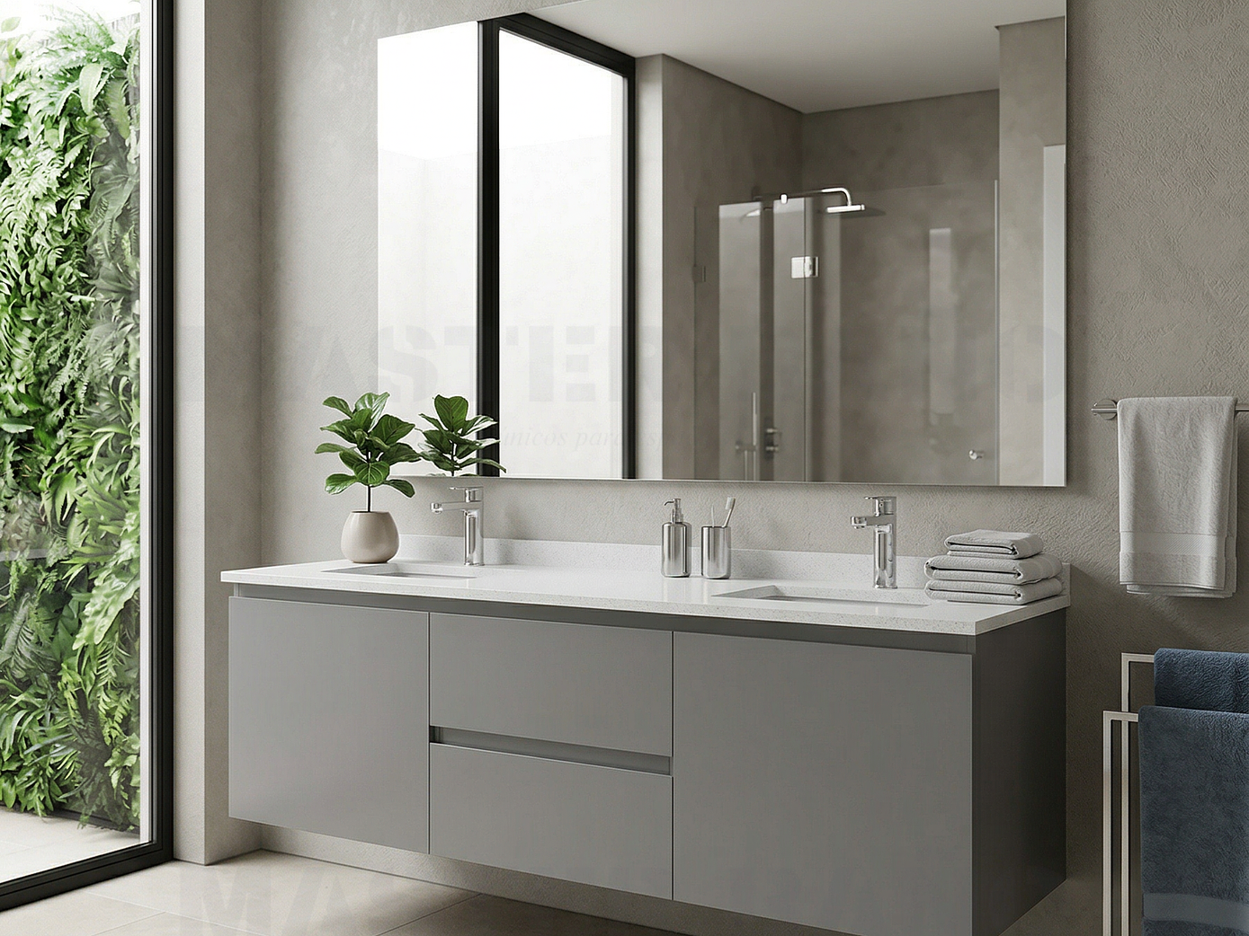 Mueble vanitorio Doble Aéreo  de 140 cm /  M2-1423 -DA / Carbon 1