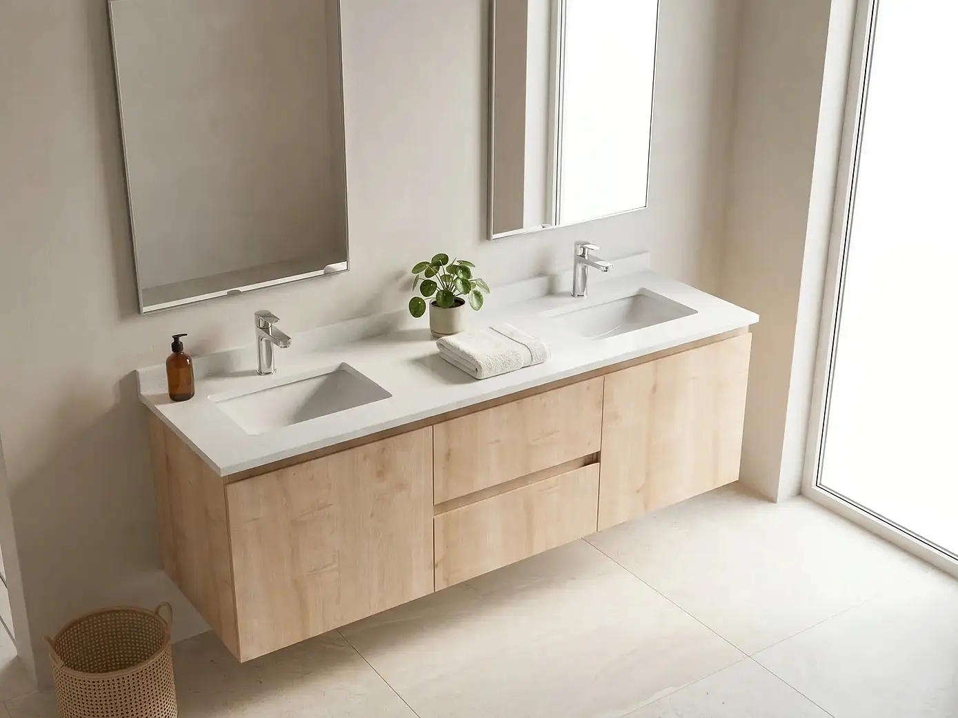 Mueble vanitorio Doble Aéreo  de 140 cm /  M2-1423 -DA / Rustico 1