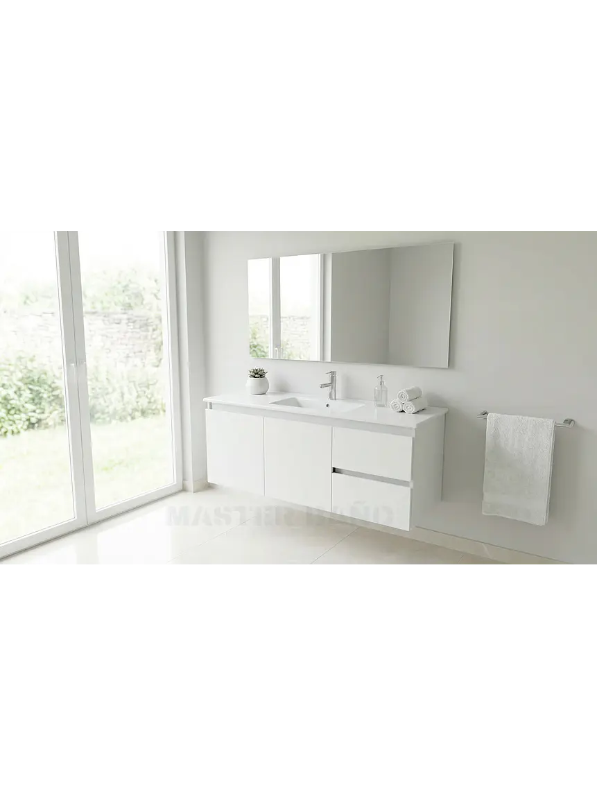 Mueble vanitorio aereo con cubierta de loza de 120 cm / M2-1201-A / Blanco 1