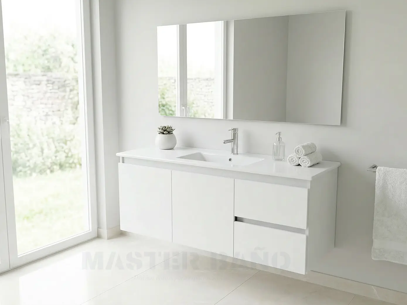 Mueble vanitorio aereo con cubierta de loza de 120 cm / M2-1201-A / Blanco 1