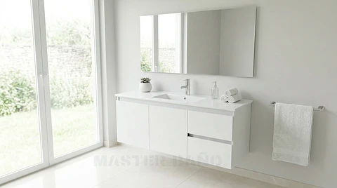 Mueble vanitorio aereo con cubierta de loza de 120 cm / M2-1201-A / Blanco