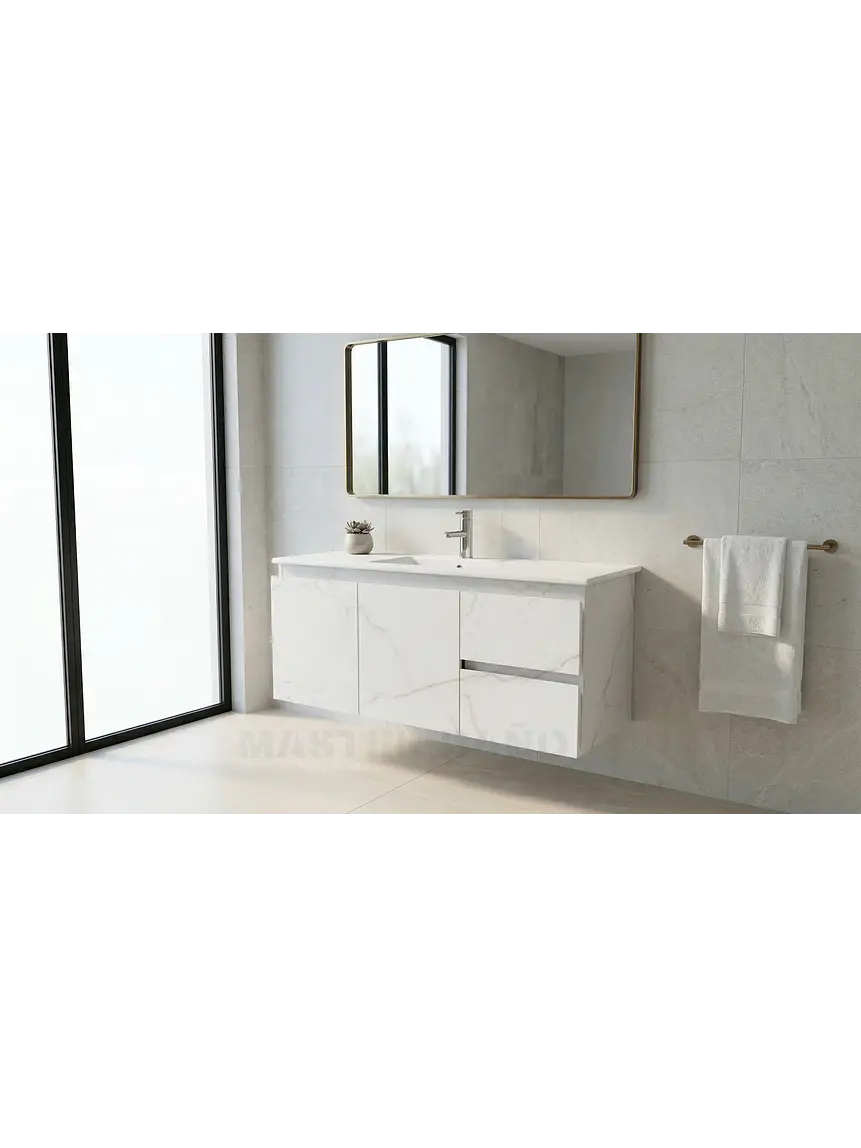Mueble vanitorio aereo con cubierta de loza de 120 cm / M2-1201-A / Marmara 1