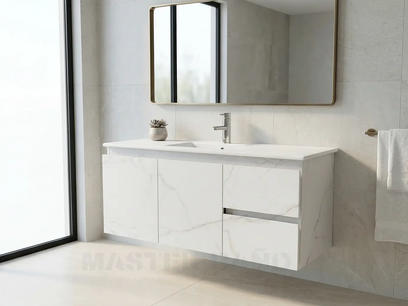 Mueble vanitorio aereo con cubierta de loza de 120 cm / M2-1201-A / Marmara 1