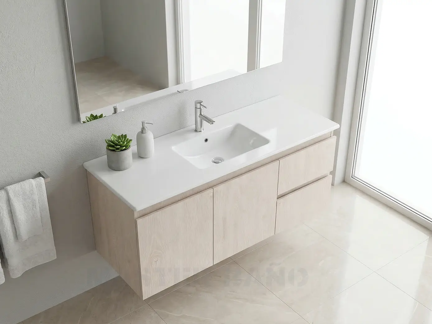 Mueble vanitorio aereo con cubierta de loza de 120 cm / M2-1201-A / Provenzal 1