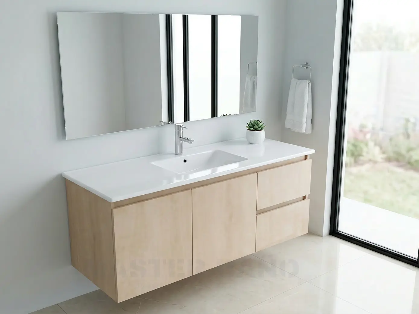 Mueble vanitorio aereo con cubierta de loza de 120 cm / M2-1201-A / Rustico 1