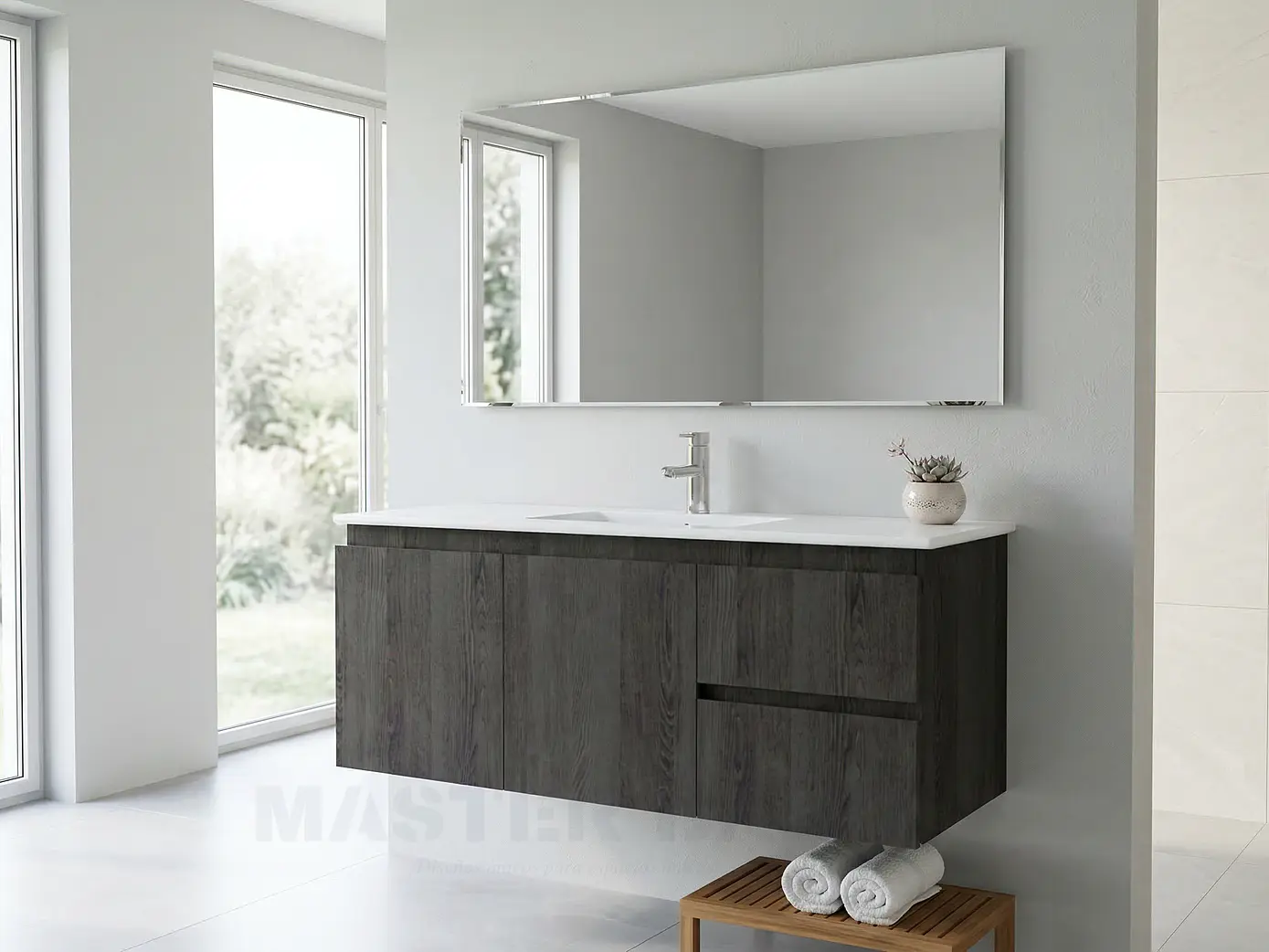 Mueble vanitorio aereo con cubierta de loza de 120 cm / M2-1201-A / Espresso 1