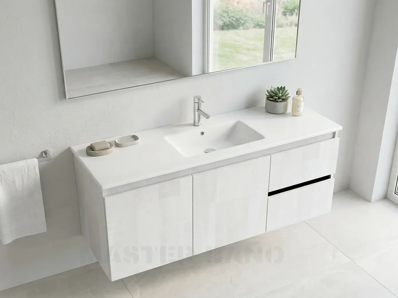 Mueble vanitorio aereo con cubierta de loza de 120 cm / M2-1201-A / Legno 1