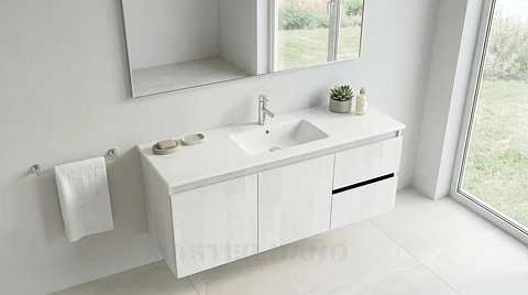 Mueble vanitorio aereo con cubierta de loza de 120 cm / M2-1201-A / Legno