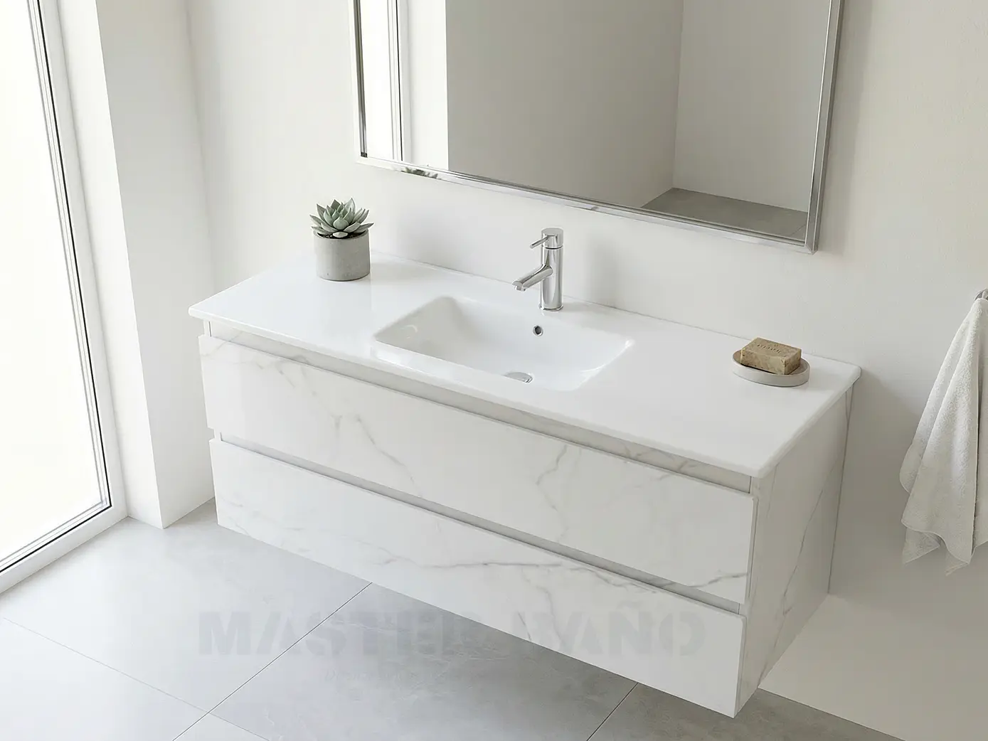 Mueble vanitorio aereo con cubierta de loza de 120 cm / M3-1201-A / Marmara 1