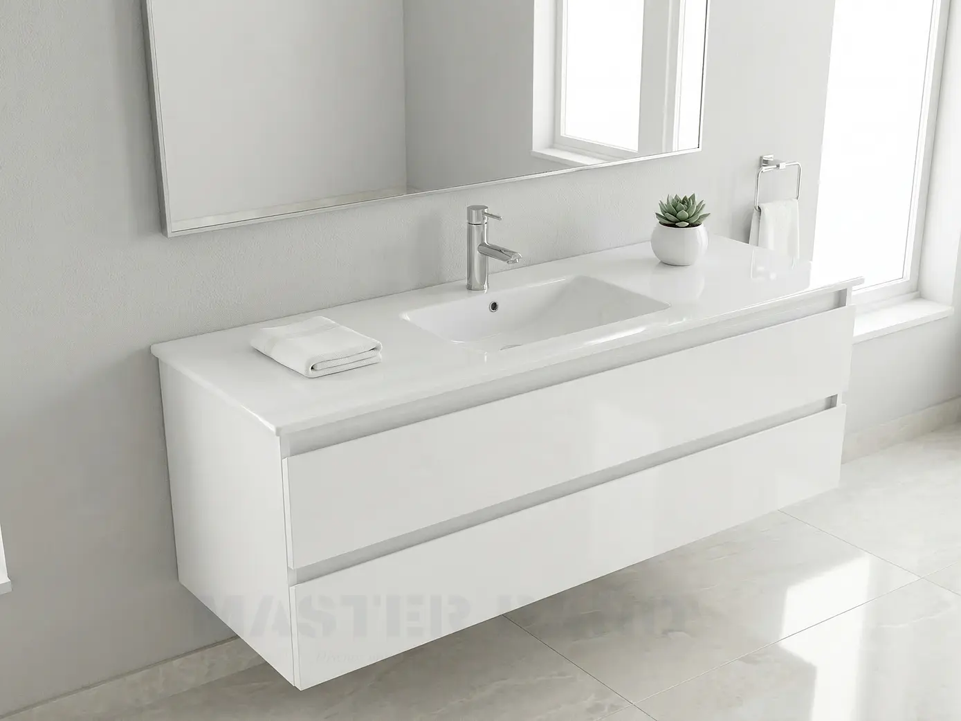 Mueble vanitorio aereo con cubierta de loza de 120 cm / M3-1201-A / Blanco 1