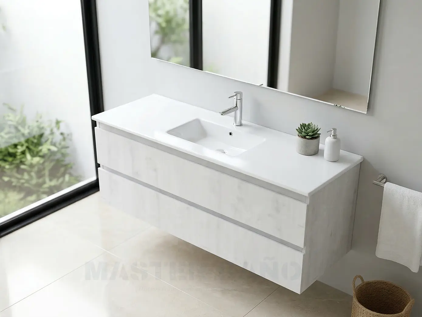 Mueble vanitorio aereo con cubierta de loza de 120 cm / M3-1201-A / Alaska 1