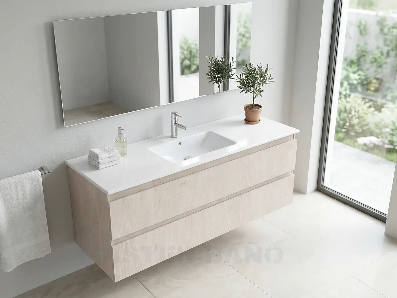 Mueble vanitorio aereo con cubierta de loza de 120 cm / M3-1201-A / Provenzal 1