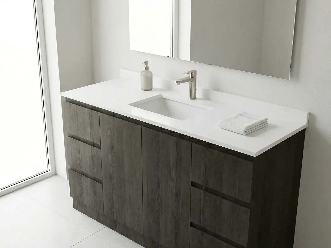 Mueble vanitorio al piso de 150 cm con cubierta de cuarzo M2-1538 / Espresso 1