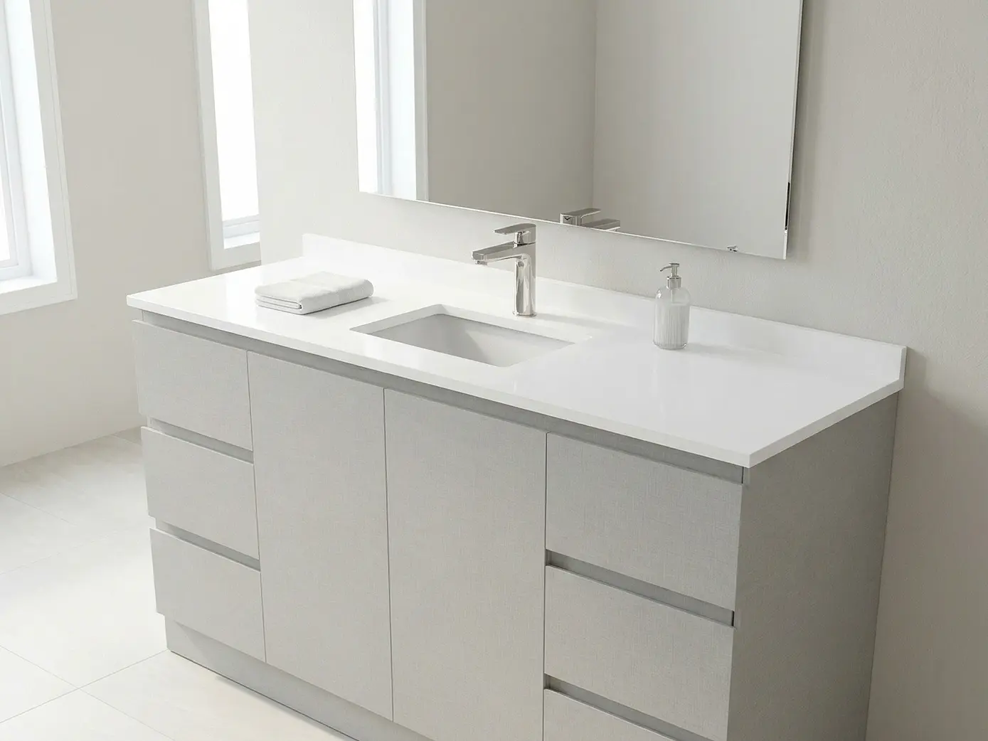 Mueble vanitorio al piso de 150 cm con cubierta de cuarzo M2-1538 / Giorno  1