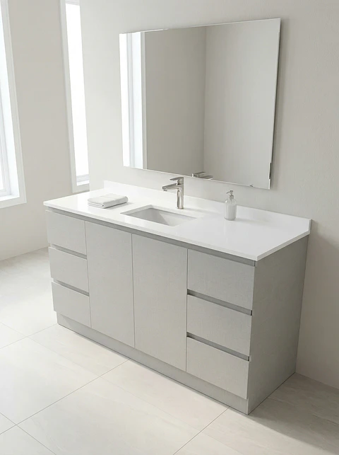 Mueble vanitorio al piso de 150 cm con cubierta de cuarzo M2-1538 / Giorno 