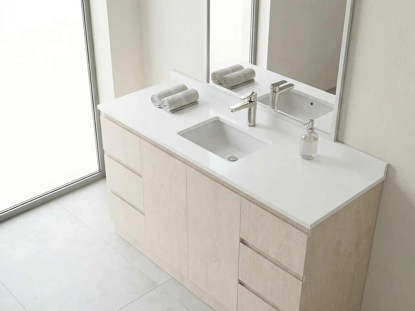 Mueble vanitorio al piso de 150 cm con cubierta de cuarzo M2-1538 / Provenzal 1