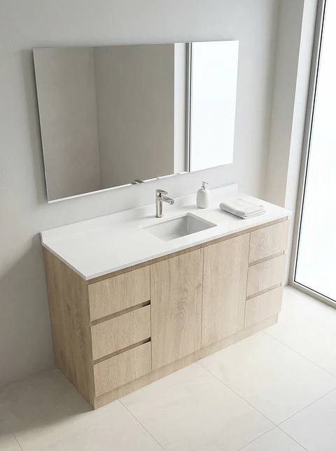 Mueble vanitorio al piso de 150 cm con cubierta de cuarzo M2-1538 / Jerez