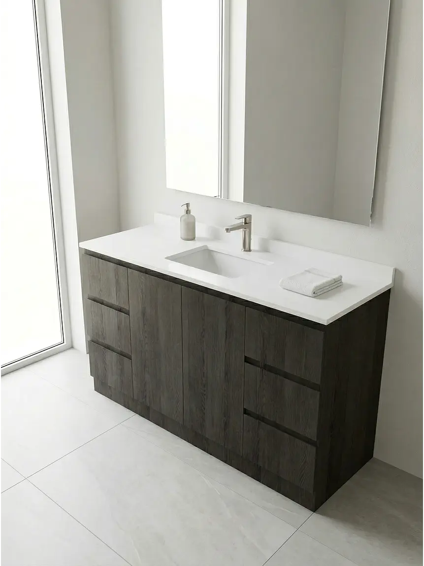 Mueble vanitorio al piso de 140 cm con cubierta de cuarzo M6-1438 /  Espresso 1