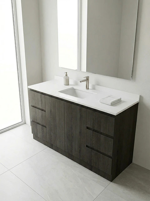 Mueble vanitorio al piso de 140 cm con cubierta de cuarzo M6-1438 /  Espresso