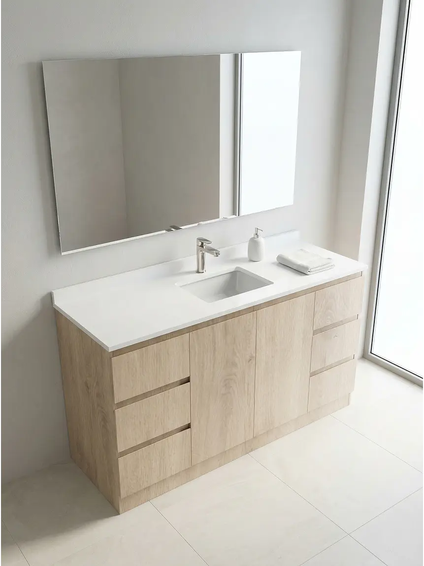 Mueble vanitorio al piso de 140 cm con cubierta de cuarzo M6-1438 /  Jerez 1