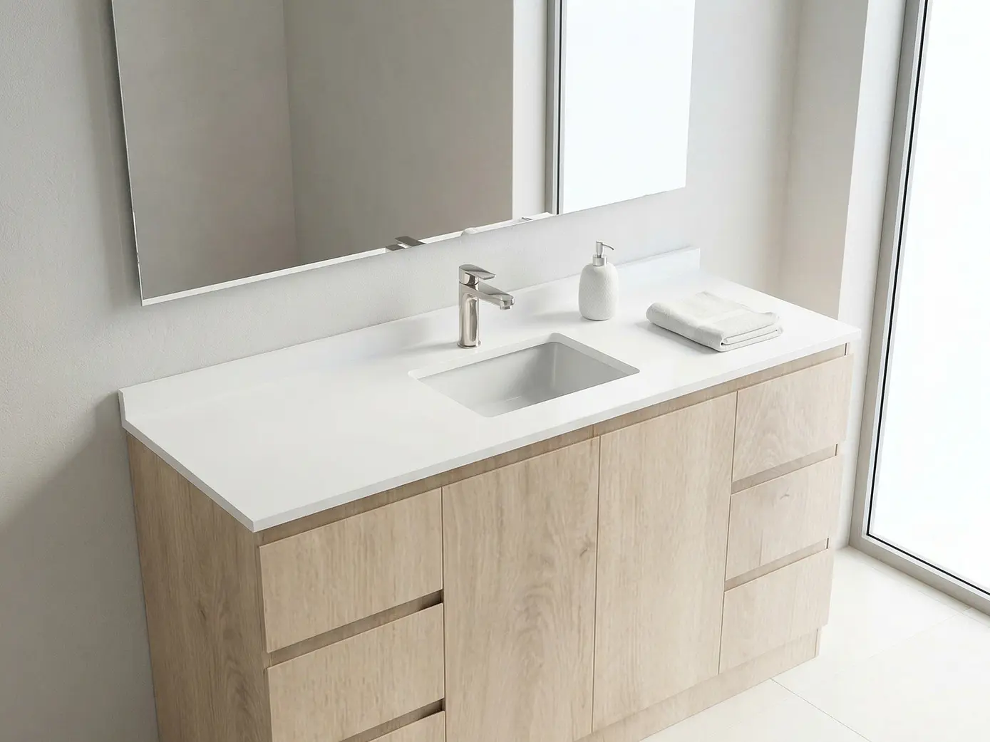 Mueble vanitorio al piso de 140 cm con cubierta de cuarzo M6-1438 /  Jerez 1
