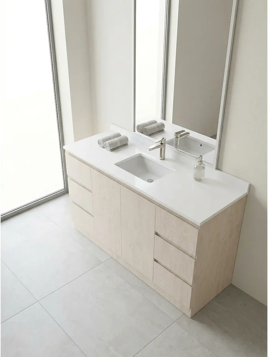 Mueble vanitorio al piso de 140 cm con cubierta de cuarzo M6-1438 /  Provenzal 1