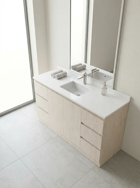 Mueble vanitorio al piso de 140 cm con cubierta de cuarzo M6-1438 /  Provenzal