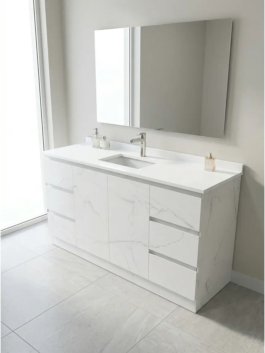 Mueble vanitorio al piso de 140 cm con cubierta de cuarzo M6-1438 /  Marmara 1