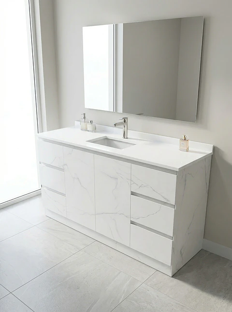 Mueble vanitorio al piso de 140 cm con cubierta de cuarzo M6-1438 /  Marmara