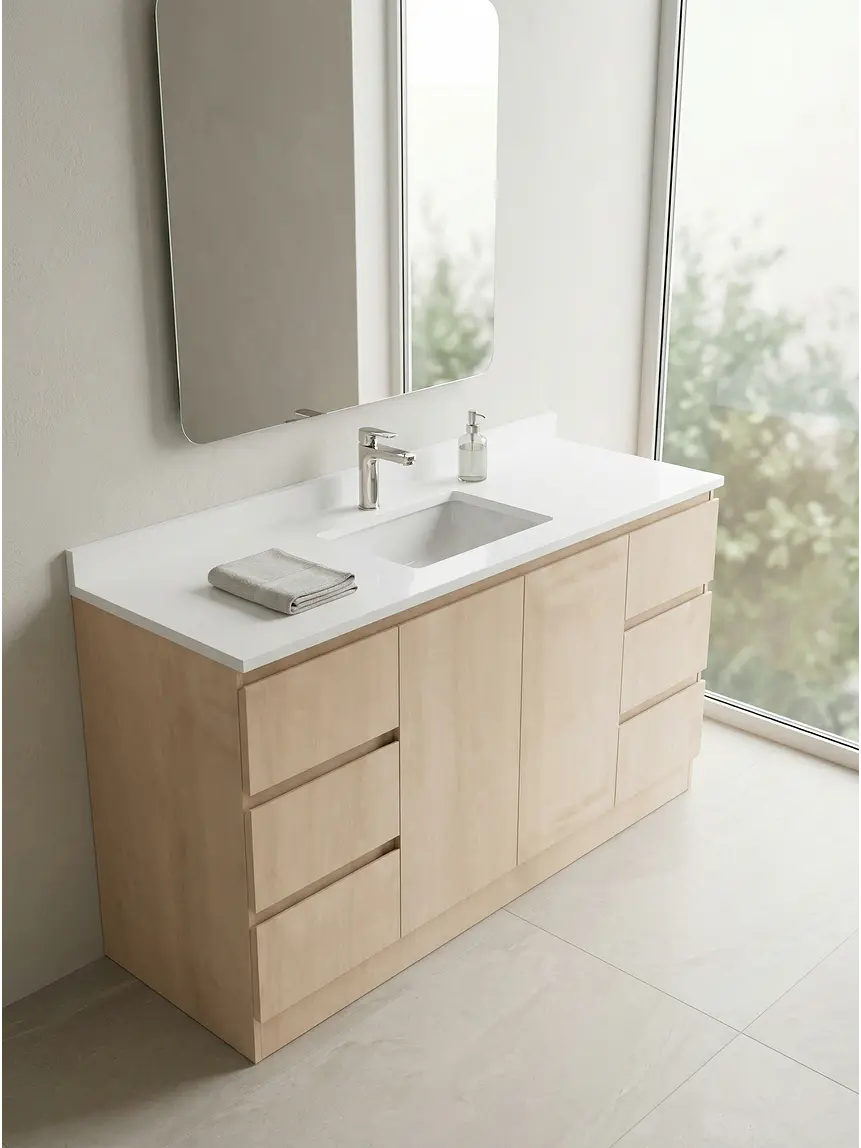 Mueble vanitorio al piso de 140 cm con cubierta de cuarzo M6-1438 /  Rustico 1