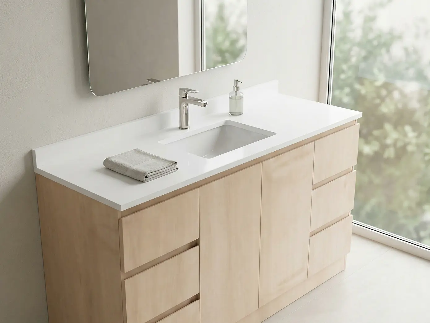 Mueble vanitorio al piso de 140 cm con cubierta de cuarzo M6-1438 /  Rustico 1