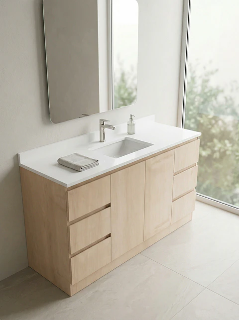 Mueble vanitorio al piso de 140 cm con cubierta de cuarzo M6-1438 /  Rustico