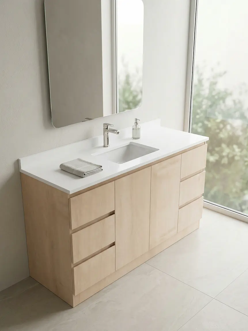 Mueble vanitorio al piso de 140 cm con cubierta de cuarzo M6-1438 /  Rustico 1