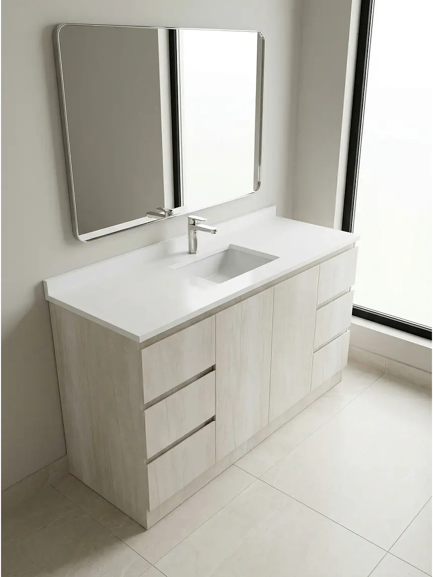 Mueble vanitorio al piso de 140 cm con cubierta de cuarzo M6-1438 /  Toscana 1