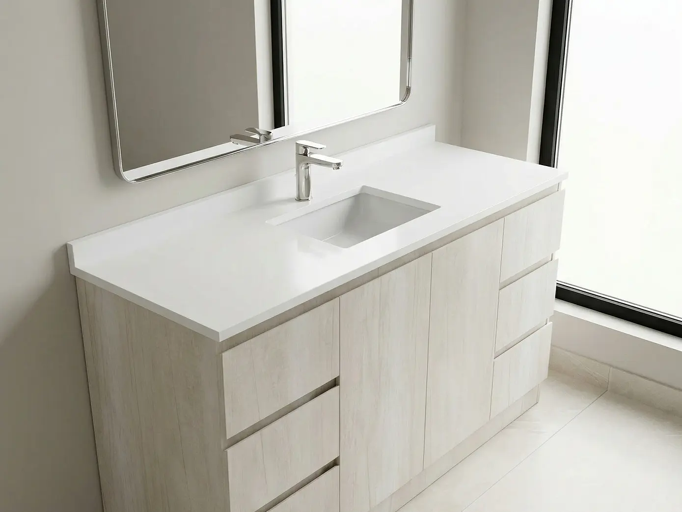 Mueble vanitorio al piso de 140 cm con cubierta de cuarzo M6-1438 /  Toscana 1